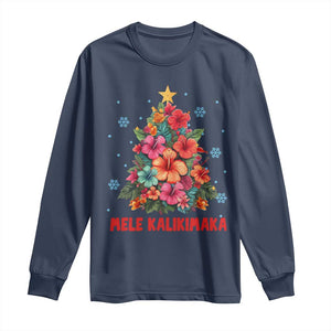 Christmas in Hawaii Long Sleeve Shirt Mele Kalikimaka Tropical Hawaiian Hibiscus TS02 Navy Print Your Wear