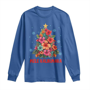 Christmas in Hawaii Long Sleeve Shirt Mele Kalikimaka Tropical Hawaiian Hibiscus TS02 Royal Blue Print Your Wear