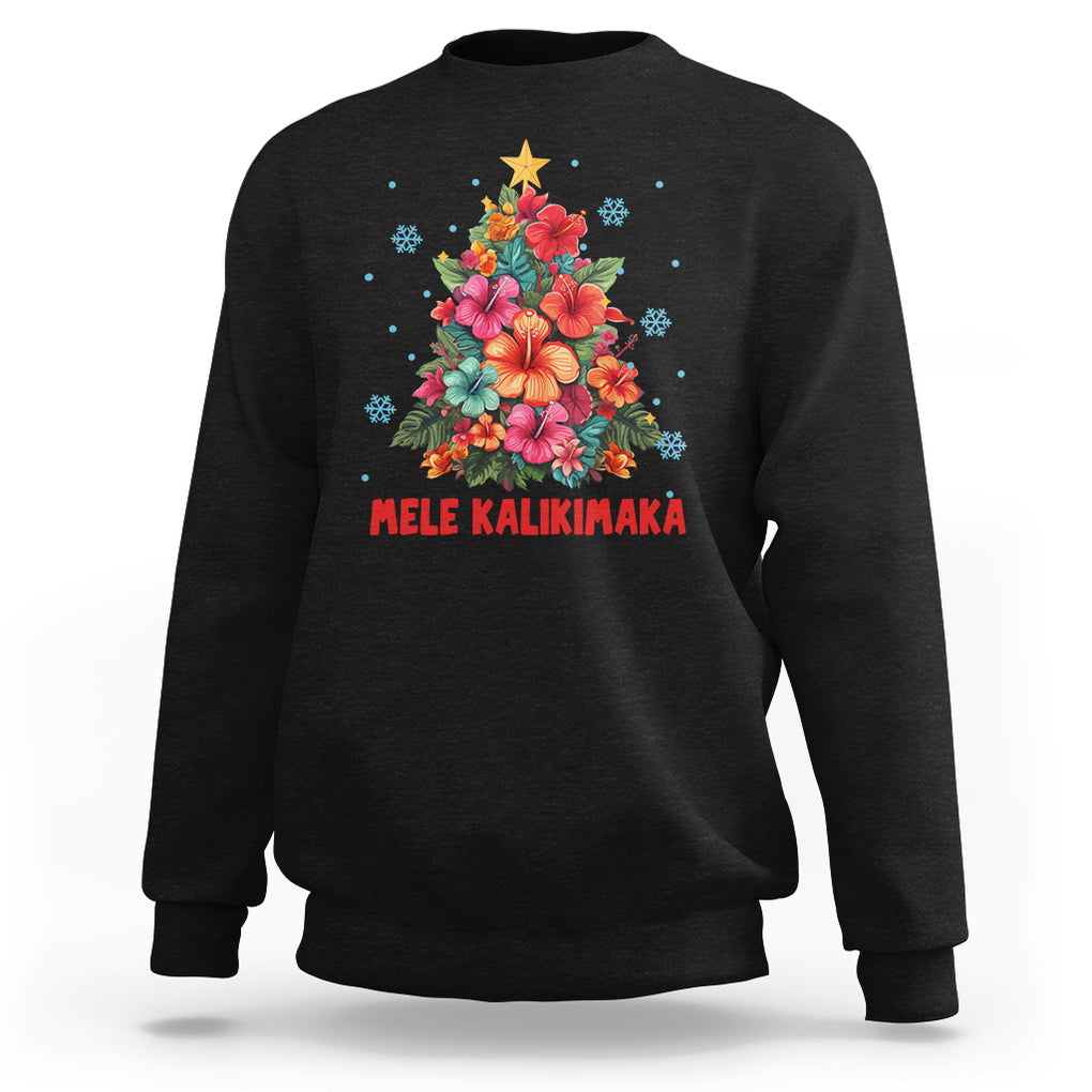 Tropical Hawaiian Hibiscus Christmas Tree Mele Kalikimaka Sweatshirt TS02 Black Printyourwear