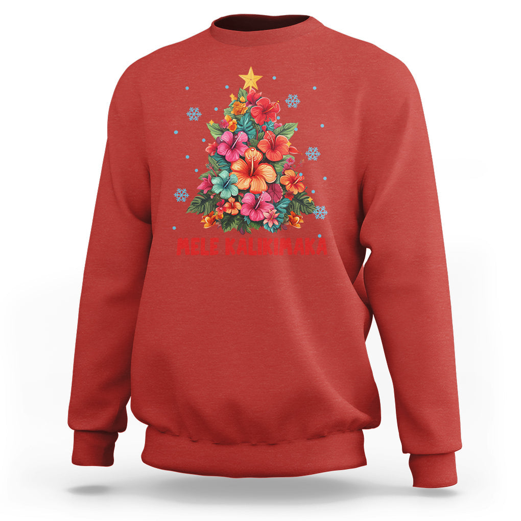 Tropical Hawaiian Hibiscus Christmas Tree Mele Kalikimaka Sweatshirt TS02 Red Printyourwear