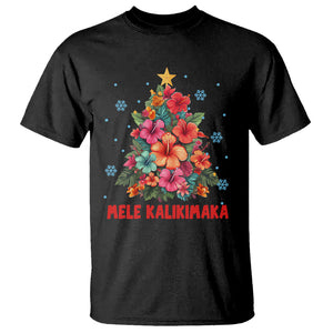 Tropical Hawaiian Hibiscus Christmas Tree Mele Kalikimaka T Shirt TS02 Black Printyourwear