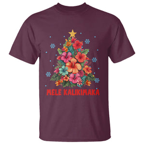 Tropical Hawaiian Hibiscus Christmas Tree Mele Kalikimaka T Shirt TS02 Maroon Printyourwear