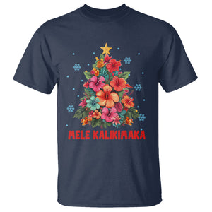 Tropical Hawaiian Hibiscus Christmas Tree Mele Kalikimaka T Shirt TS02 Navy Printyourwear