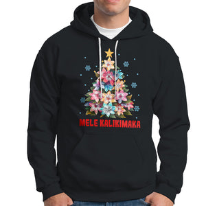 Tropical Hawaiian Plumeria Christmas Tree Mele Kalikimaka Hoodie TS02 Black Printyourwear