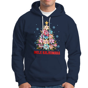 Tropical Hawaiian Plumeria Christmas Tree Mele Kalikimaka Hoodie TS02 Navy Printyourwear