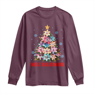 Christmas in Hawaii Long Sleeve Shirt Mele Kalikimaka Tropical Hawaiian Plumeria TS02 Maroon Print Your Wear