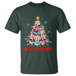 Tropical Hawaiian Plumeria Christmas Tree Mele Kalikimaka T Shirt TS02 Dark Forest Green Printyourwear