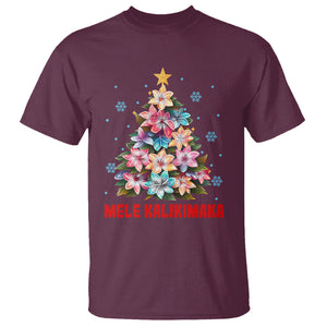 Tropical Hawaiian Plumeria Christmas Tree Mele Kalikimaka T Shirt TS02 Maroon Printyourwear