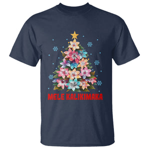 Tropical Hawaiian Plumeria Christmas Tree Mele Kalikimaka T Shirt TS02 Navy Printyourwear