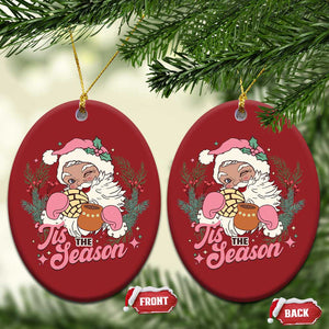 Retro Pink Santa Christmas Ornament Tis The Season Feliz Navidad Latin America Mexican Christmas TS02 Oval Red Print Your Wear