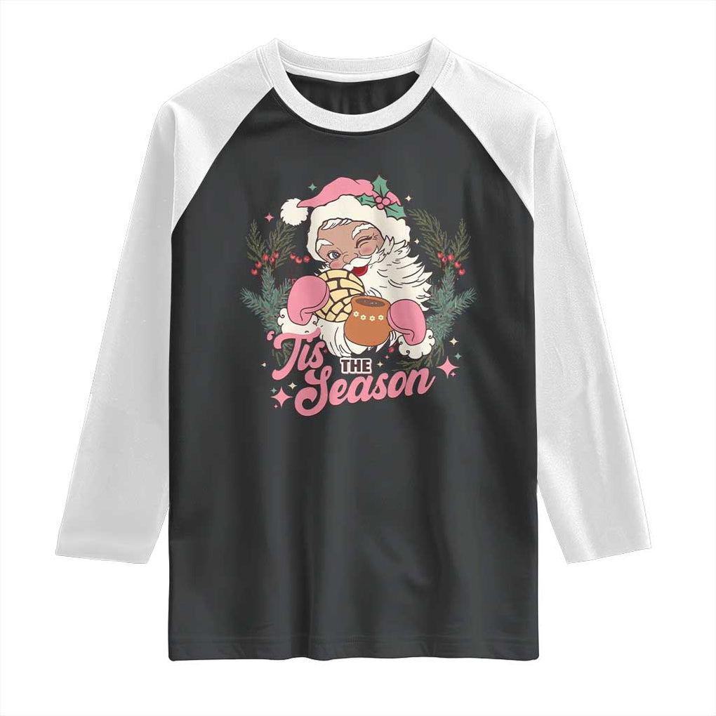 Retro Pink Santa Raglan Shirt Tis The Season Feliz Navidad Latin America Mexican Christmas TS02 Black White Print Your Wear