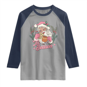 Retro Pink Santa Raglan Shirt Tis The Season Feliz Navidad Latin America Mexican Christmas TS02 Sport Gray Navy Print Your Wear