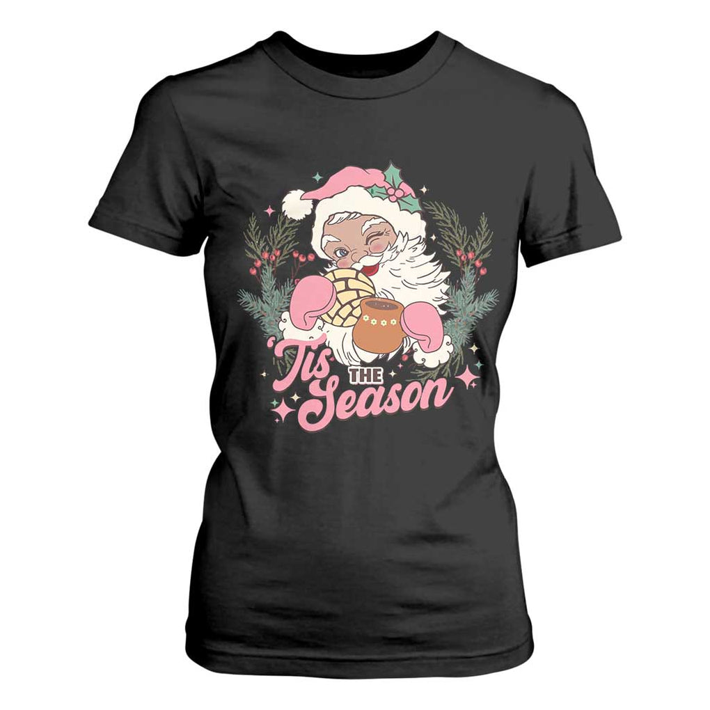 Retro Pink Santa T Shirt For Women Tis The Season Feliz Navidad Latin America Mexican Christmas TS02 Black Print Your Wear