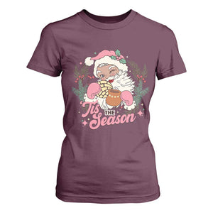 Retro Pink Santa T Shirt For Women Tis The Season Feliz Navidad Latin America Mexican Christmas TS02 Maroon Print Your Wear