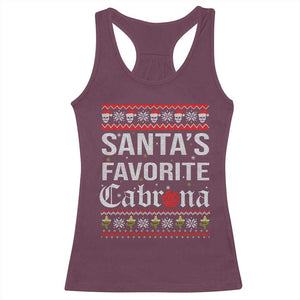 Funny Mexican Ugly Christmas Racerback Tank Top Santa's Favorite Cabrona Xmas Party Gift TS02 Maroon Print Your Wear