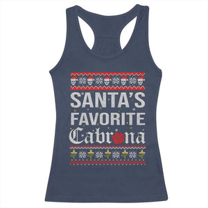 Funny Mexican Ugly Christmas Racerback Tank Top Santa's Favorite Cabrona Xmas Party Gift TS02 Navy Print Your Wear