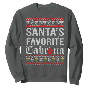Funny Mexican Ugly Christmas Sweatshirt Santa's Favorite Cabrona Xmas Party Gift TS02 Dark Heather Print Your Wear