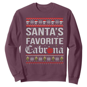Funny Mexican Ugly Christmas Sweatshirt Santa's Favorite Cabrona Xmas Party Gift TS02 Maroon Print Your Wear