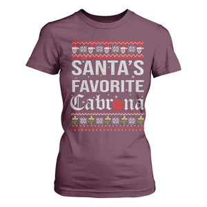 Funny Mexican Ugly Christmas T Shirt For Women Santa's Favorite Cabrona Xmas Party Gift TS02 Maroon Print Your Wear