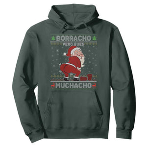 Funny Drunk Mexican Santa Hoodie Borracho Pero Buen Muchacho Good Guy in Spanish TS02 Dark Forest Green Print Your Wear