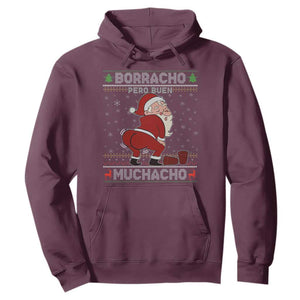 Funny Drunk Mexican Santa Hoodie Borracho Pero Buen Muchacho Good Guy in Spanish TS02 Maroon Print Your Wear