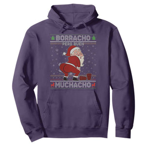 Funny Drunk Mexican Santa Hoodie Borracho Pero Buen Muchacho Good Guy in Spanish TS02 Purple Print Your Wear