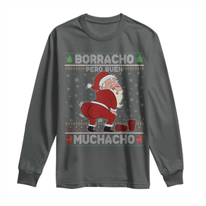 Funny Drunk Mexican Santa Long Sleeve Shirt Borracho Pero Buen Muchacho Good Guy in Spanish TS02 Dark Heather Print Your Wear