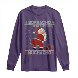 Funny Drunk Mexican Santa Long Sleeve Shirt Borracho Pero Buen Muchacho Good Guy in Spanish TS02 Purple Print Your Wear