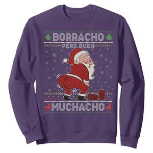 Funny Drunk Mexican Santa Sweatshirt Borracho Pero Buen Muchacho Good Guy in Spanish TS02 Purple Print Your Wear