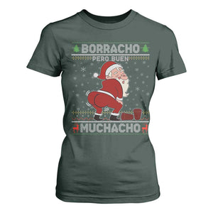 Funny Drunk Mexican Santa T Shirt For Women Borracho Pero Buen Muchacho Good Guy in Spanish TS02 Dark Forest Green Print Your Wear