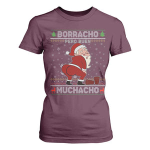 Funny Drunk Mexican Santa T Shirt For Women Borracho Pero Buen Muchacho Good Guy in Spanish TS02 Maroon Print Your Wear