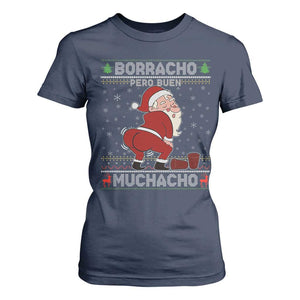 Funny Drunk Mexican Santa T Shirt For Women Borracho Pero Buen Muchacho Good Guy in Spanish TS02 Navy Print Your Wear