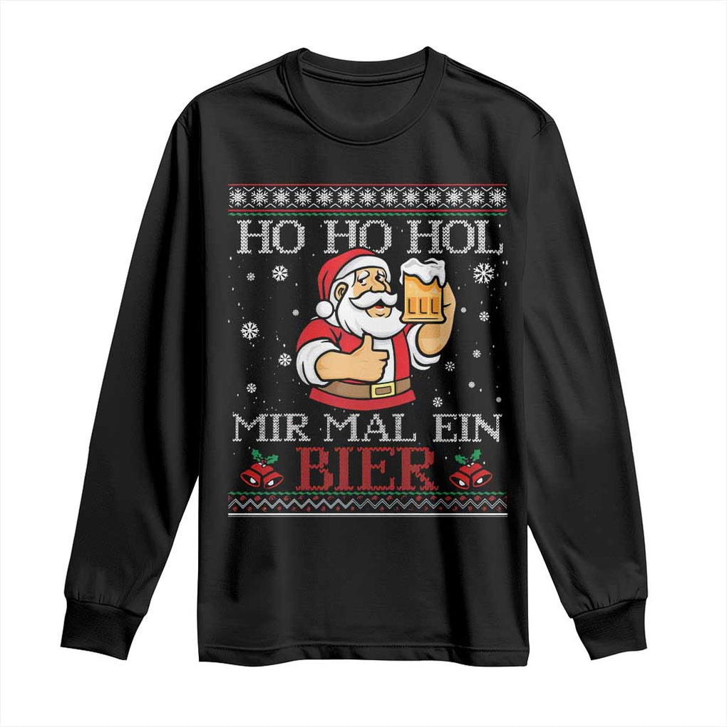 Funny Mexican Santa Drinking Long Sleeve Shirt Ho Ho Hol Mir Mal Ein Bier Hold Me A Beer Xmas Party TS02 Black Print Your Wear