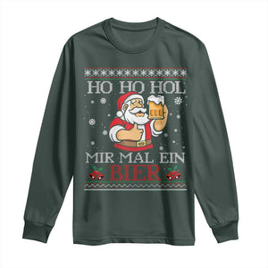 Funny Mexican Santa Drinking Long Sleeve Shirt Ho Ho Hol Mir Mal Ein Bier Hold Me A Beer Xmas Party TS02 Dark Forest Green Print Your Wear