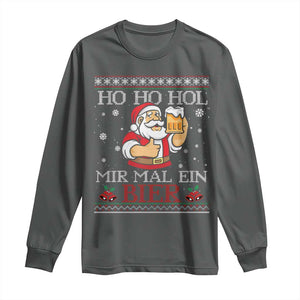 Funny Mexican Santa Drinking Long Sleeve Shirt Ho Ho Hol Mir Mal Ein Bier Hold Me A Beer Xmas Party TS02 Dark Heather Print Your Wear