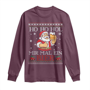 Funny Mexican Santa Drinking Long Sleeve Shirt Ho Ho Hol Mir Mal Ein Bier Hold Me A Beer Xmas Party TS02 Maroon Print Your Wear