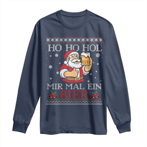 Funny Mexican Santa Drinking Long Sleeve Shirt Ho Ho Hol Mir Mal Ein Bier Hold Me A Beer Xmas Party TS02 Navy Print Your Wear