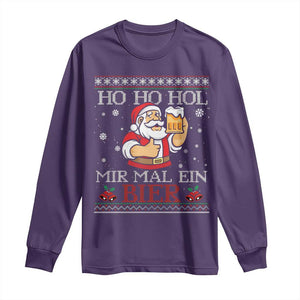 Funny Mexican Santa Drinking Long Sleeve Shirt Ho Ho Hol Mir Mal Ein Bier Hold Me A Beer Xmas Party TS02 Purple Print Your Wear