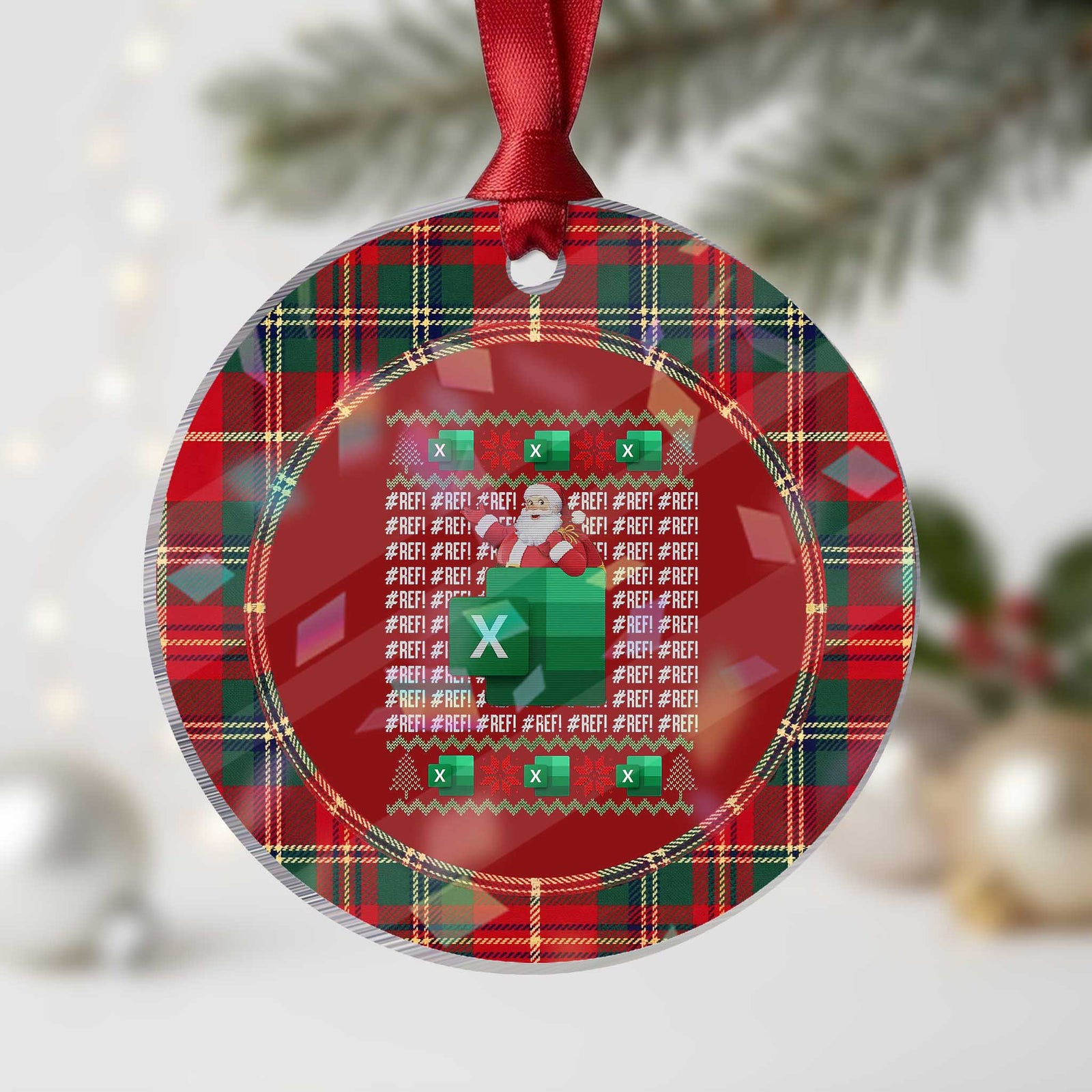 Funny Christmas Accountant Holographic Acrylic Ornament Excel REF Error Spreadsheet Santa Gift