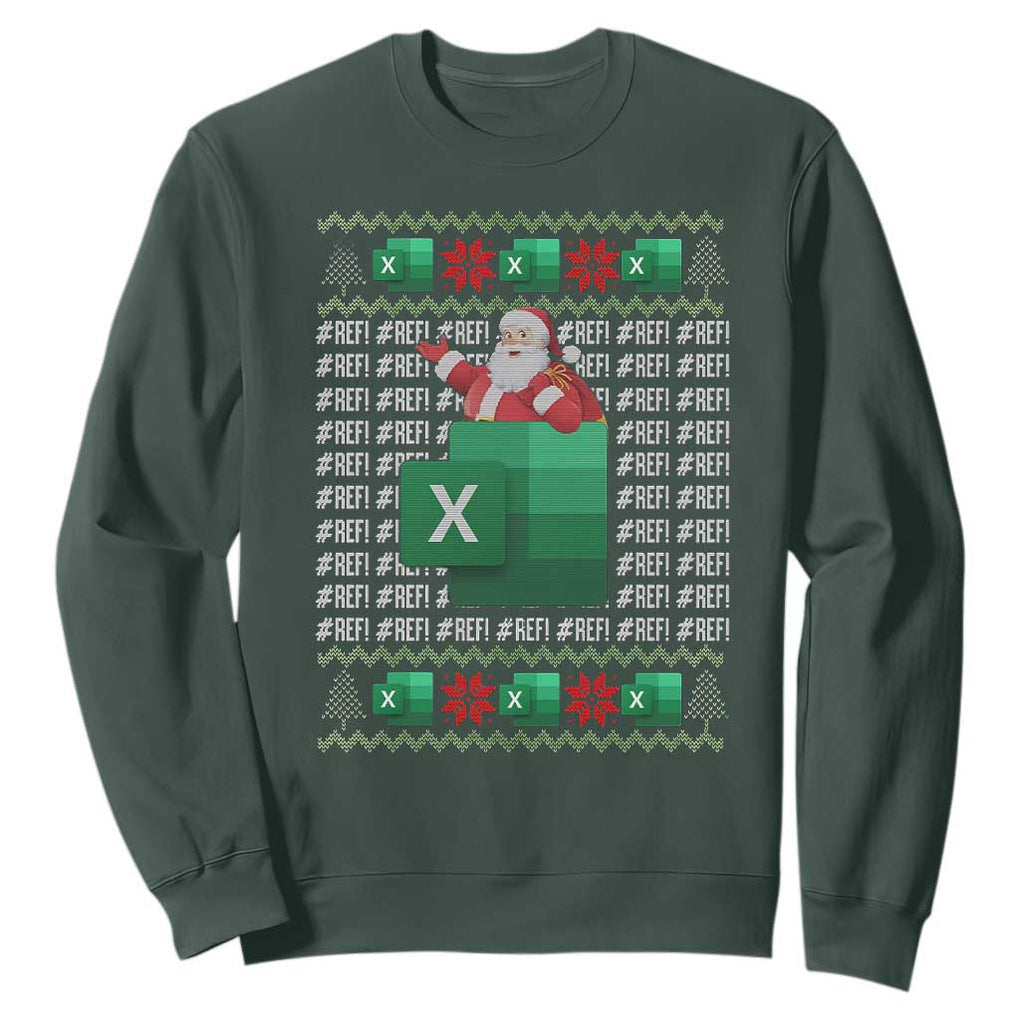 Funny Christmas Accountant Sweatshirt Excel REF Error Spreadsheet Santa Gift TS02 Dark Forest Green Print Your Wear