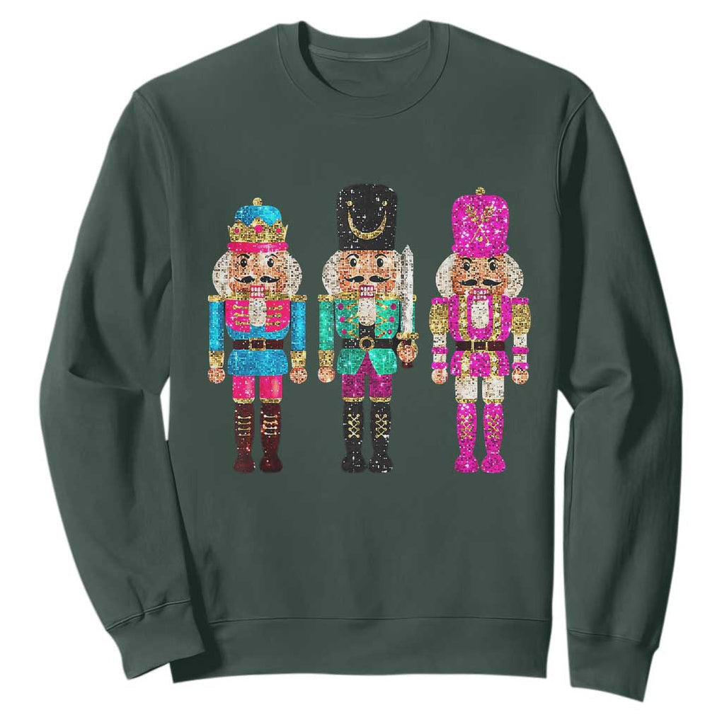 Christmas Nutcracker Sweatshirt Sequin Sparklle Festive Xmas Vintage TS02 Dark Forest Green Print Your Wear
