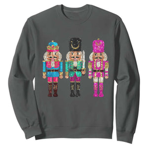 Christmas Nutcracker Sweatshirt Sequin Sparklle Festive Xmas Vintage TS02 Dark Heather Print Your Wear