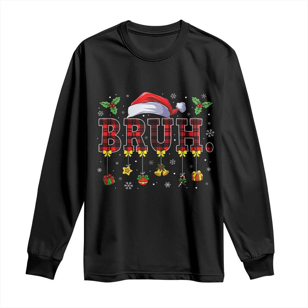 Christmas Bruh Long Sleeve Shirt Red Plaid Retro Xmas Pajamas Matching TS02 Black Print Your Wear