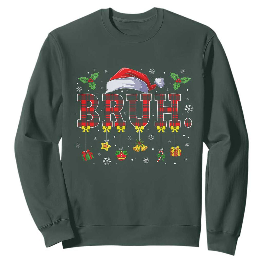 Christmas Bruh Sweatshirt Red Plaid Retro Xmas Pajamas Matching TS02 Dark Forest Green Print Your Wear