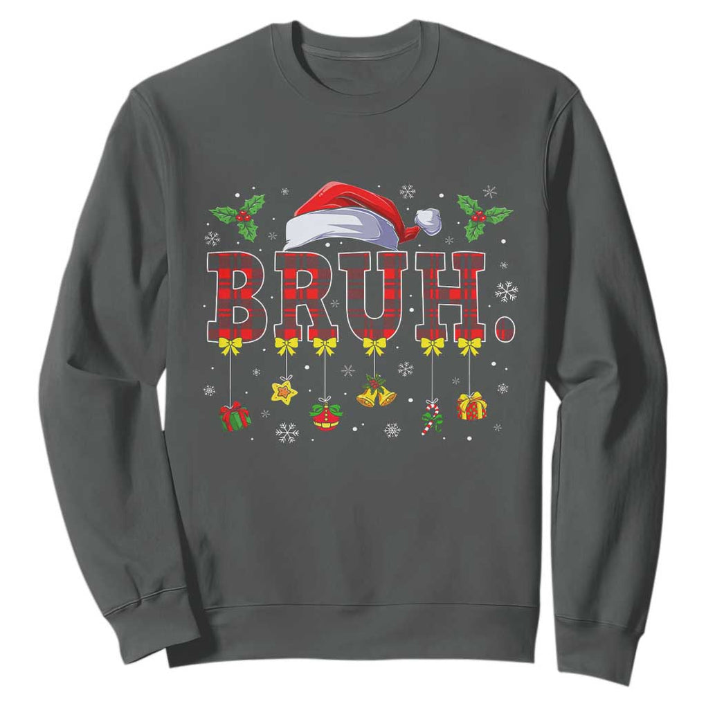 Christmas Bruh Sweatshirt Red Plaid Retro Xmas Pajamas Matching TS02 Dark Heather Print Your Wear