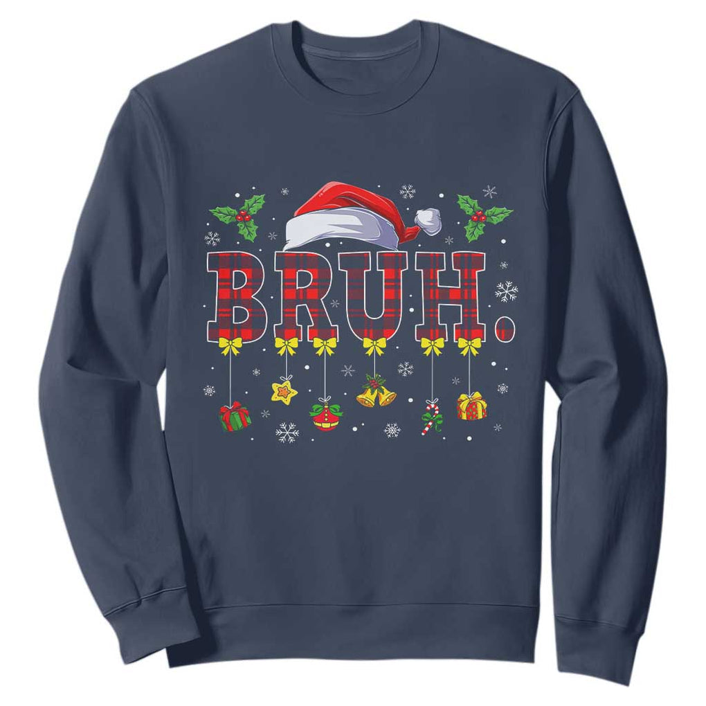 Christmas Bruh Sweatshirt Red Plaid Retro Xmas Pajamas Matching TS02 Navy Print Your Wear