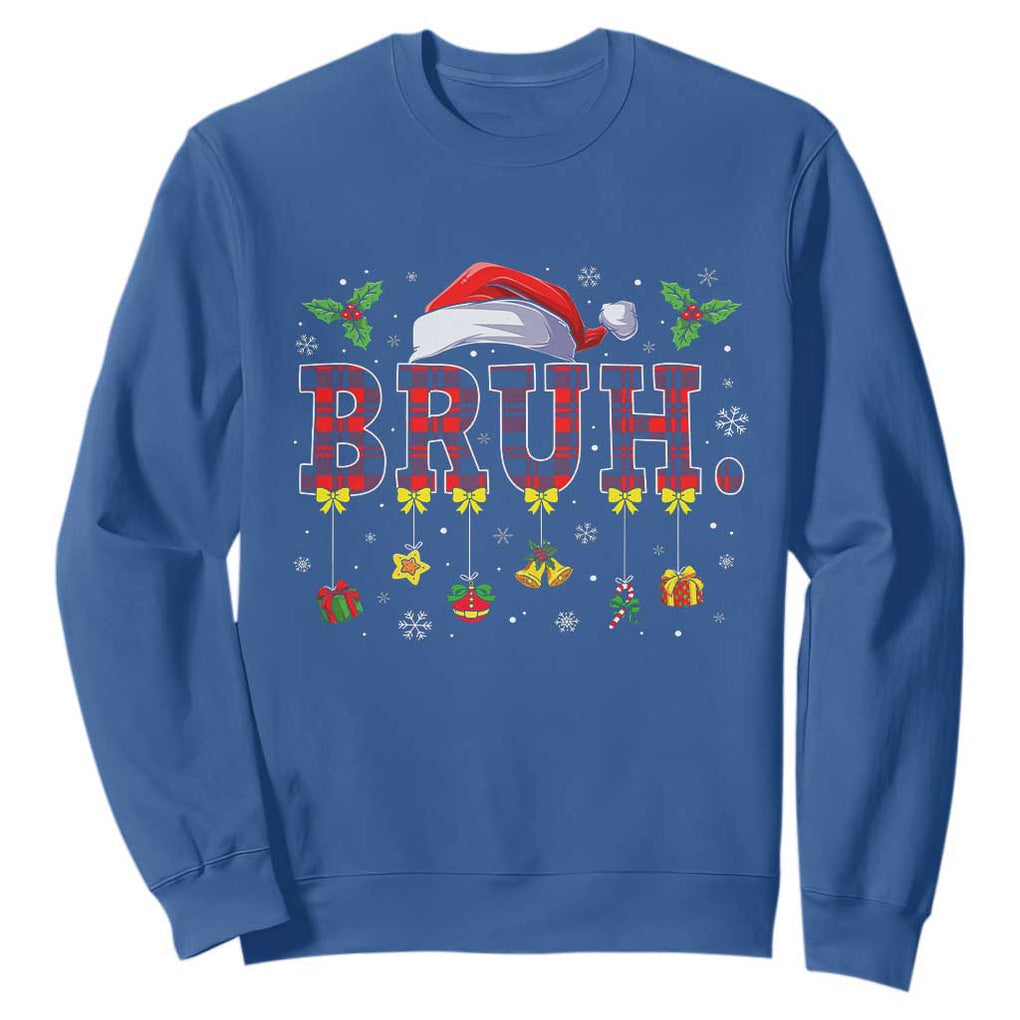 Christmas Bruh Sweatshirt Red Plaid Retro Xmas Pajamas Matching TS02 Royal Blue Print Your Wear