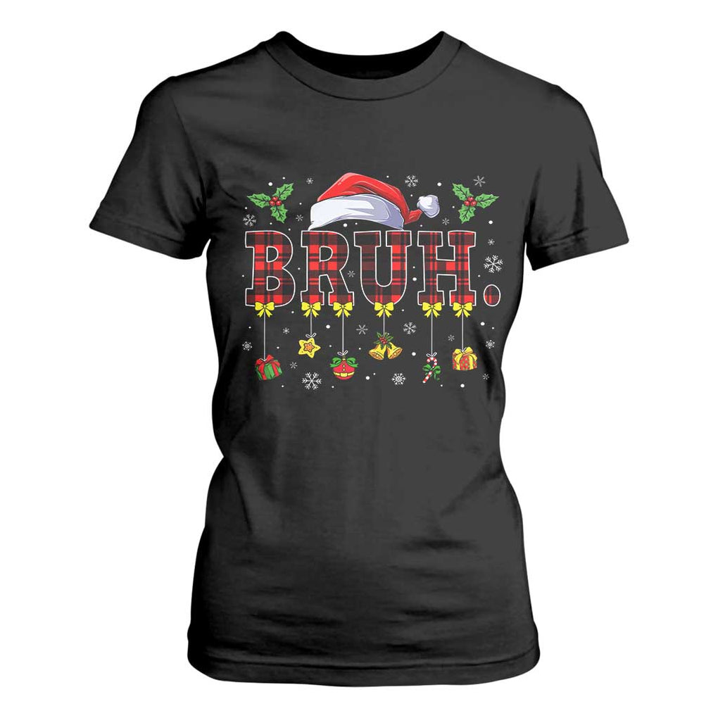 Christmas Bruh T Shirt For Women Red Plaid Retro Xmas Pajamas Matching TS02 Black Print Your Wear