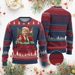 Xmas Trump 2024 Ugly Christmas Sweater Ill Be Home For Xmas Red Festive Wave TS02 Burgundy Print Your Wear