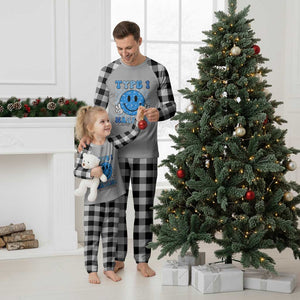 Diabetes Awareness Plaid Pajama Set Blue Ribbon T1D Warrior Support Squad Retro Groovy TS02 White Plaid Print Your Wear